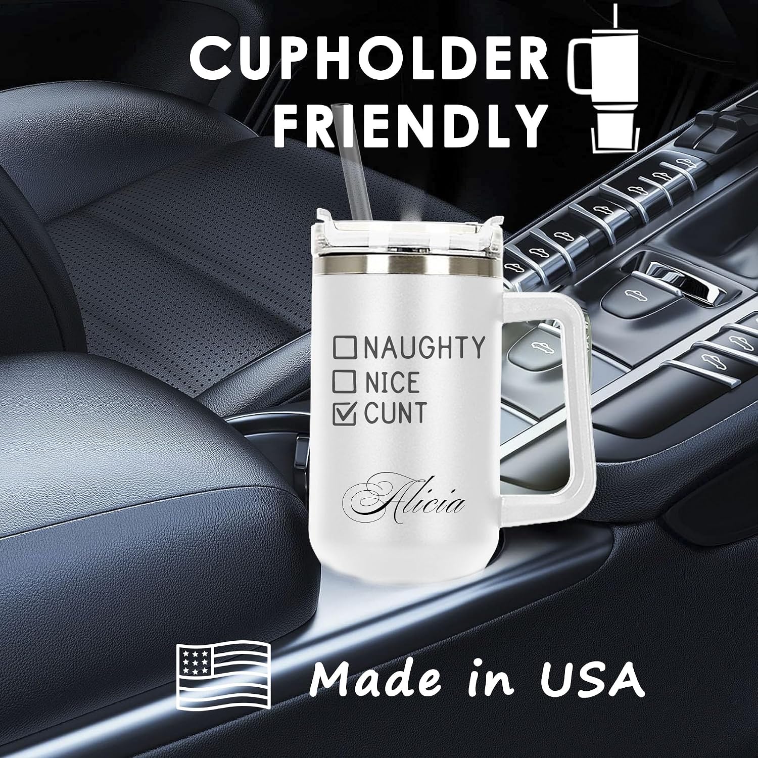 Christmas Funny Gifts Personalized Laser Engraved 40 oz Tumbler with handle flip straw,Leak Proof Vacuum Insulated Cup Water Bottle Fit in Cup holder,Xmas Insulated Stainless Steel Travel Mug
