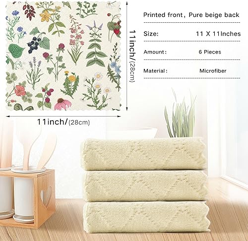 Miniatura 3 de Wild Herbs Plant Fruit Flower Cotton Decorative Microfiber Towel for Kitchen Fast Drying Set of 6 Tea Cup Kitchen Towels for Restaurant Sink