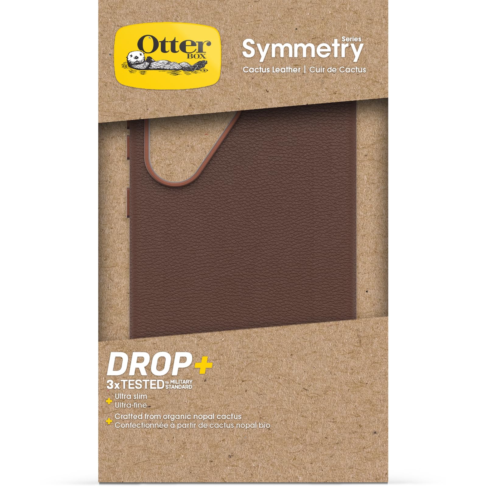 OtterBox Symmetry Cactus Leather Cover, Samsung Galaxy S25 Ultra, Marrone | Custodia sottile, antiurto e cadute, testata 3x vs norme MIL-STD 810G in pelle vegana derivata dal Cactus