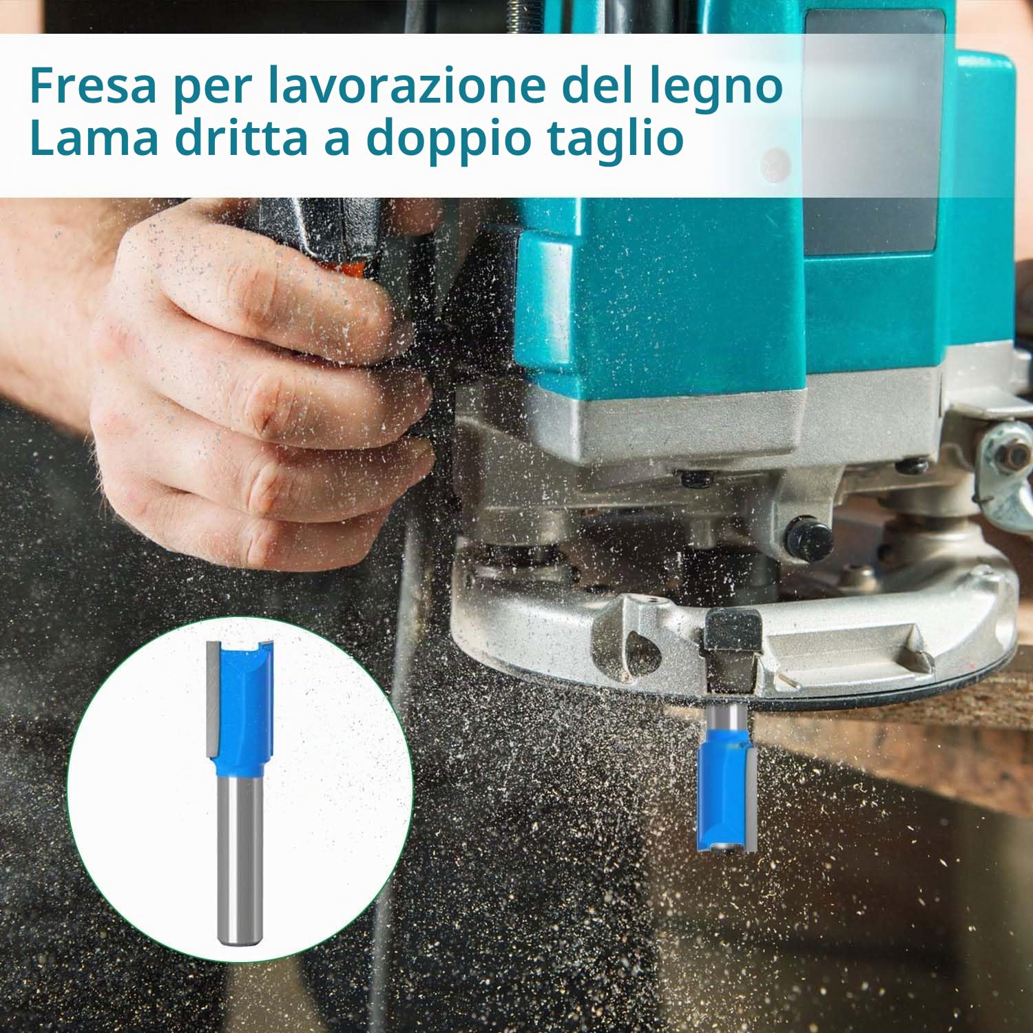 7 Pezzi Set Frese per Legno Gambo 8mm, Doppio Flauto Punte per Router, Fresa a Taglienti Diritti per Lavori Fai Da Te Falegnameria, Diametro di Taglio, 6 8 10 12 14 18 20 mm (7)