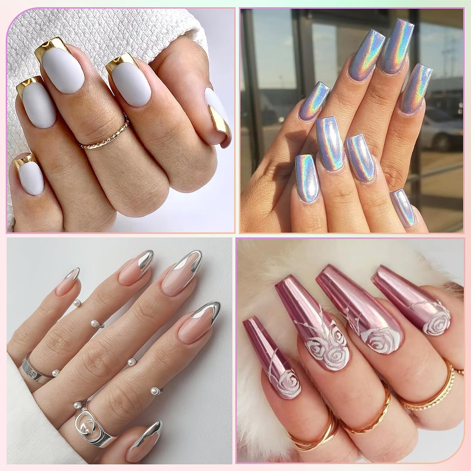 DRMODE Gold Silver Chrome Nail Powder, 6 Colors Mirror Chrome Palette