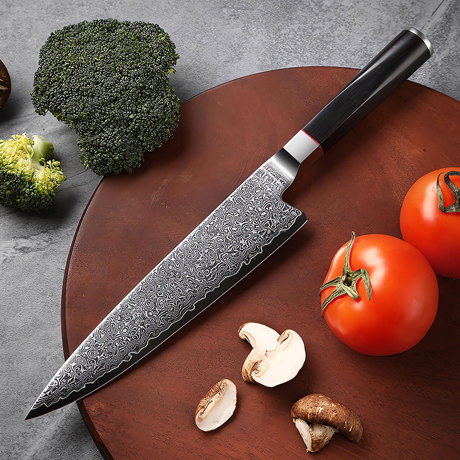 yekulanyue 8" Chef's Knife - Japanese Damascus Kitchen Knife, Professional Kitchen Knives High Carbon Steel 67 Layers Blade & Ebony Wood Handle