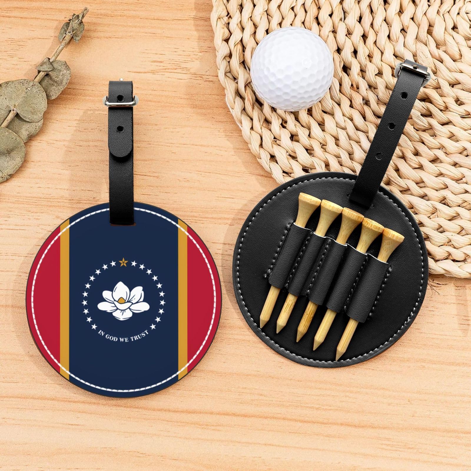 Mississippi State Flag Black Printed Golf tee Storage Bag - Portable Design, Easy to Organize tee