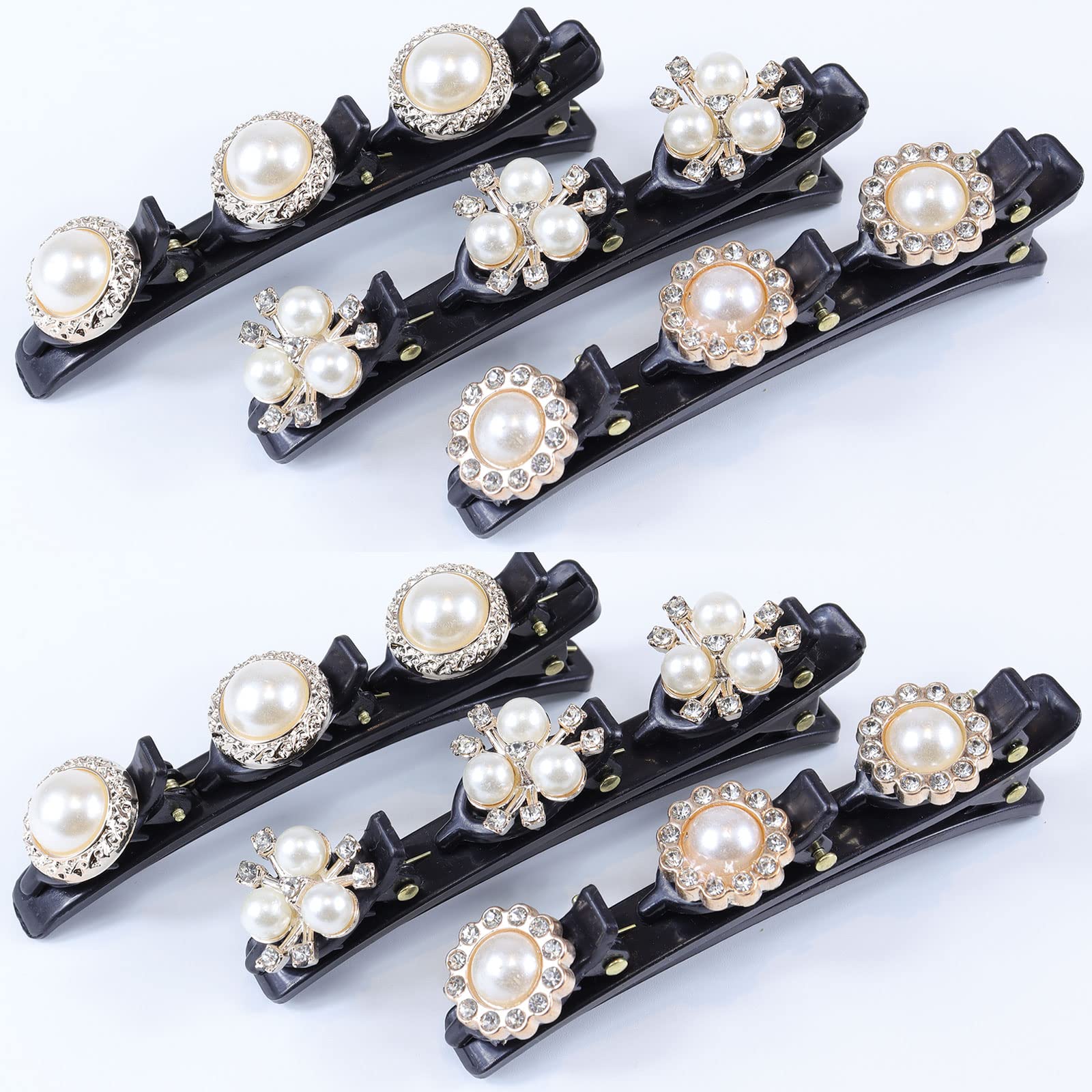 6PCS Braided Hair Clips for Women, Duckbill Hair Clip With 3 Small Clips for Styling Sectioning, Braid Hair Barrettes for Long Thick Hair(Pearl)