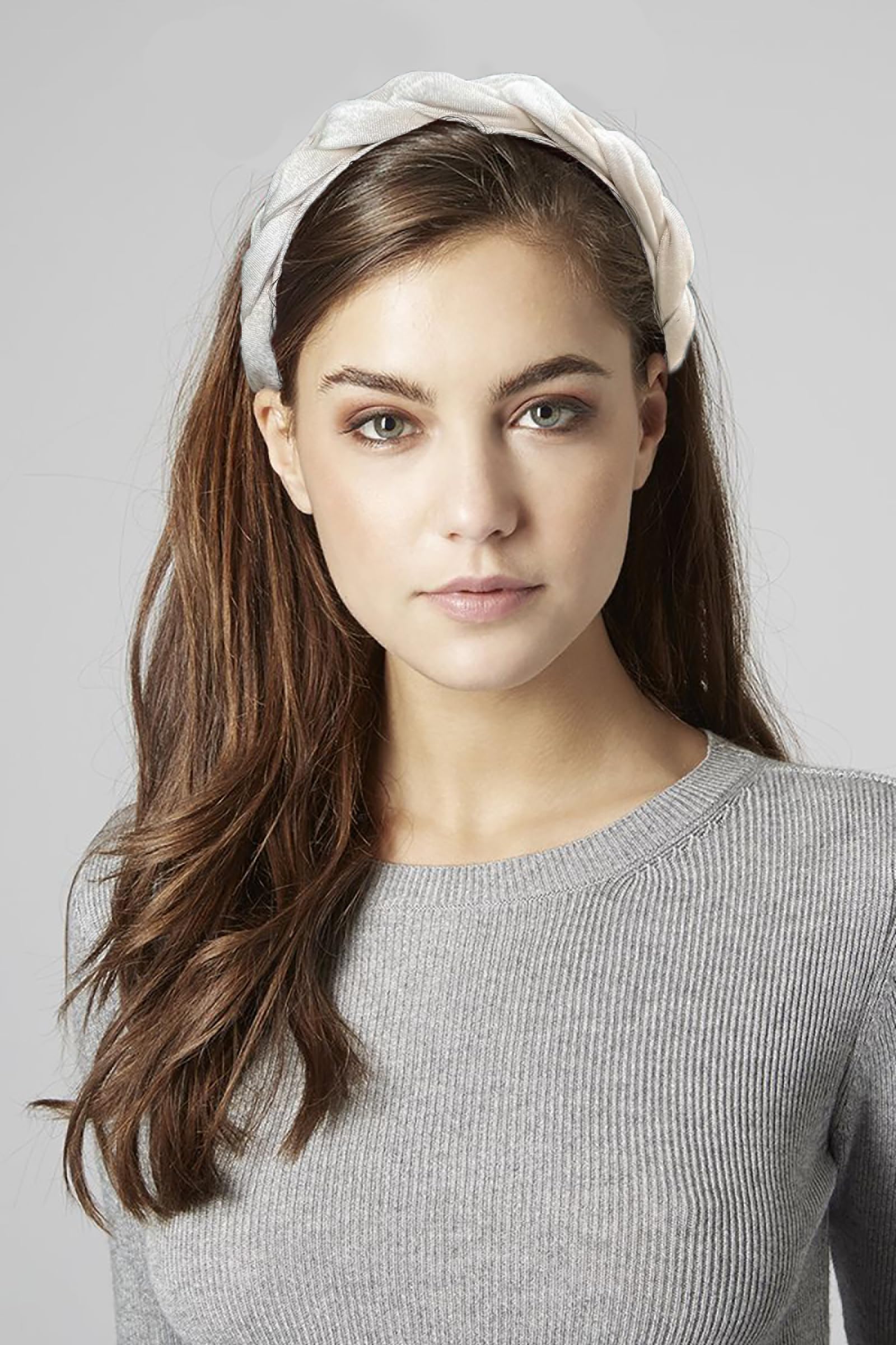 LEBENSWERT Velvet Braided Headband Women's Costume Headband Wide Vintage Hair Band Fashion Headbands for Women (Beige) - Image 2