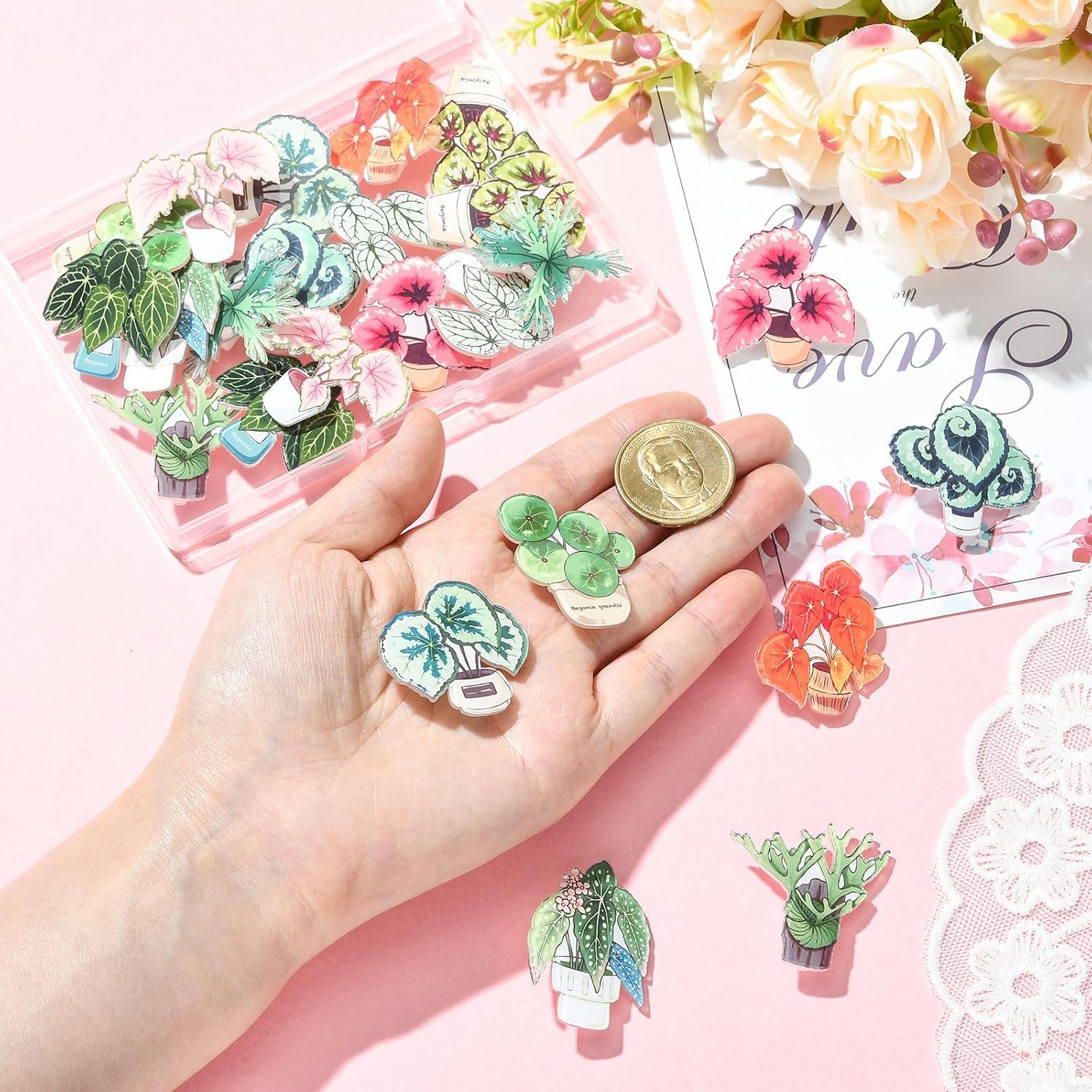 24 pcs 12 Styles Plant Theme Acrylic Brooches Leaf Leaves Nature Lapel Pins for DIY Jewelry Clothes Backpack Hats Jackets Badge Craft