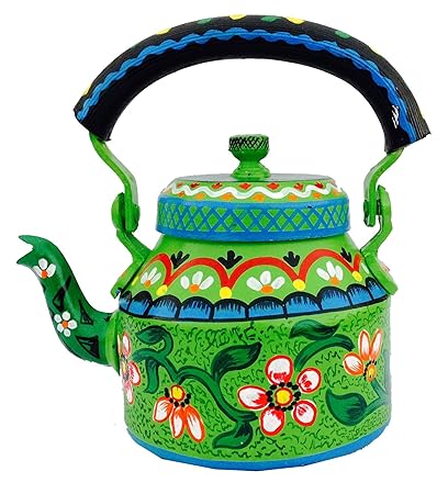 iHandikart Hand Painted Designer Aluminium Kettle for Tea/Coffee, Home D?cor& Gift Purpose. Capacity 1 L, Size 8.5