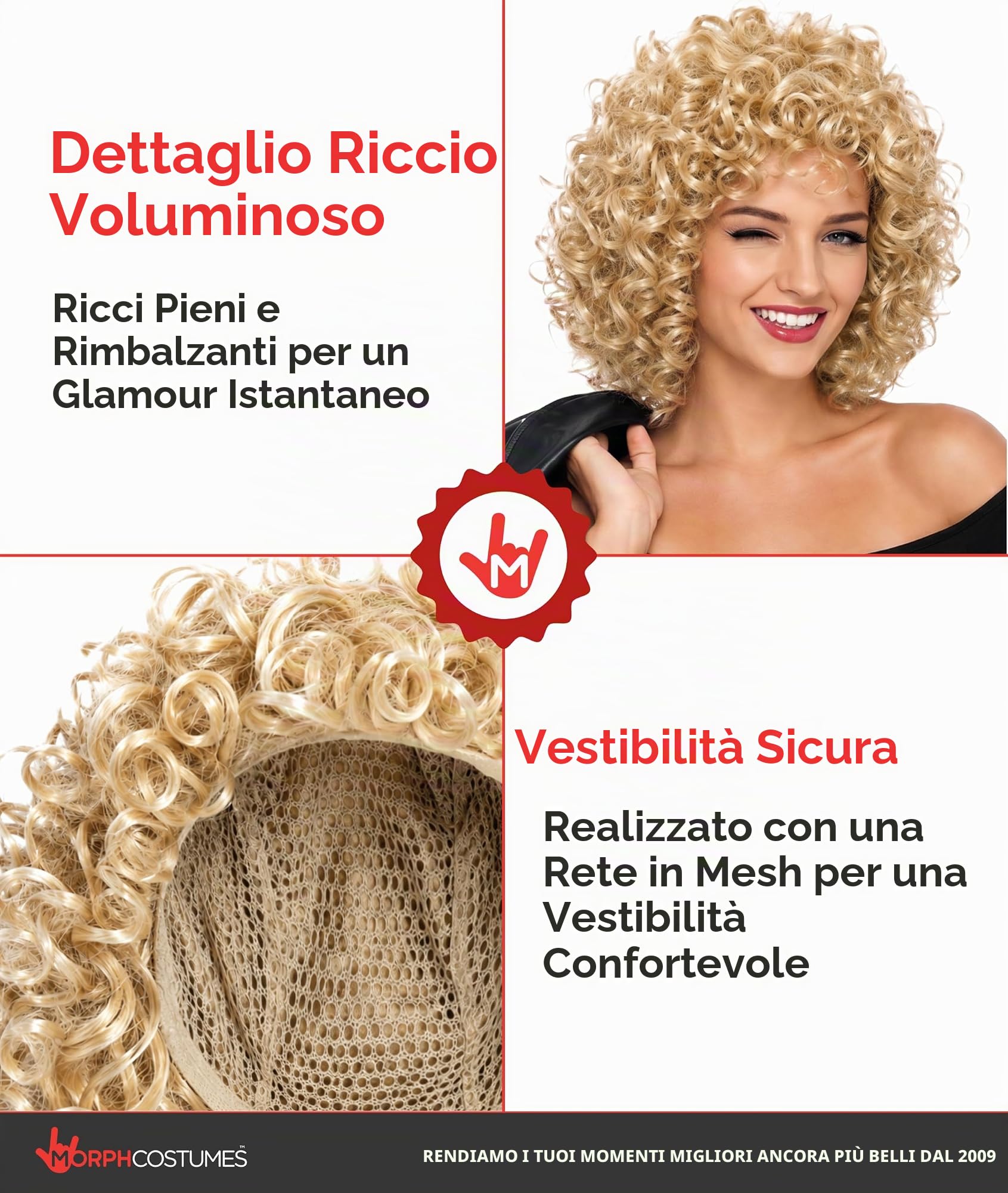 Fun Shack Parrucca Bionda Riccia, Parrucca Anni 70 80 Cantante Donna