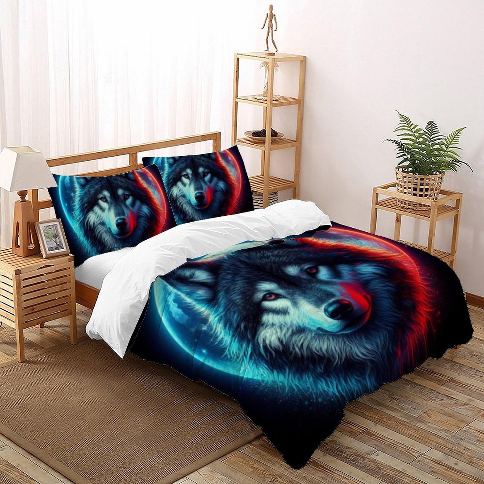 Housse de couette double anti-plis imprimé animaux 3D pour enfants