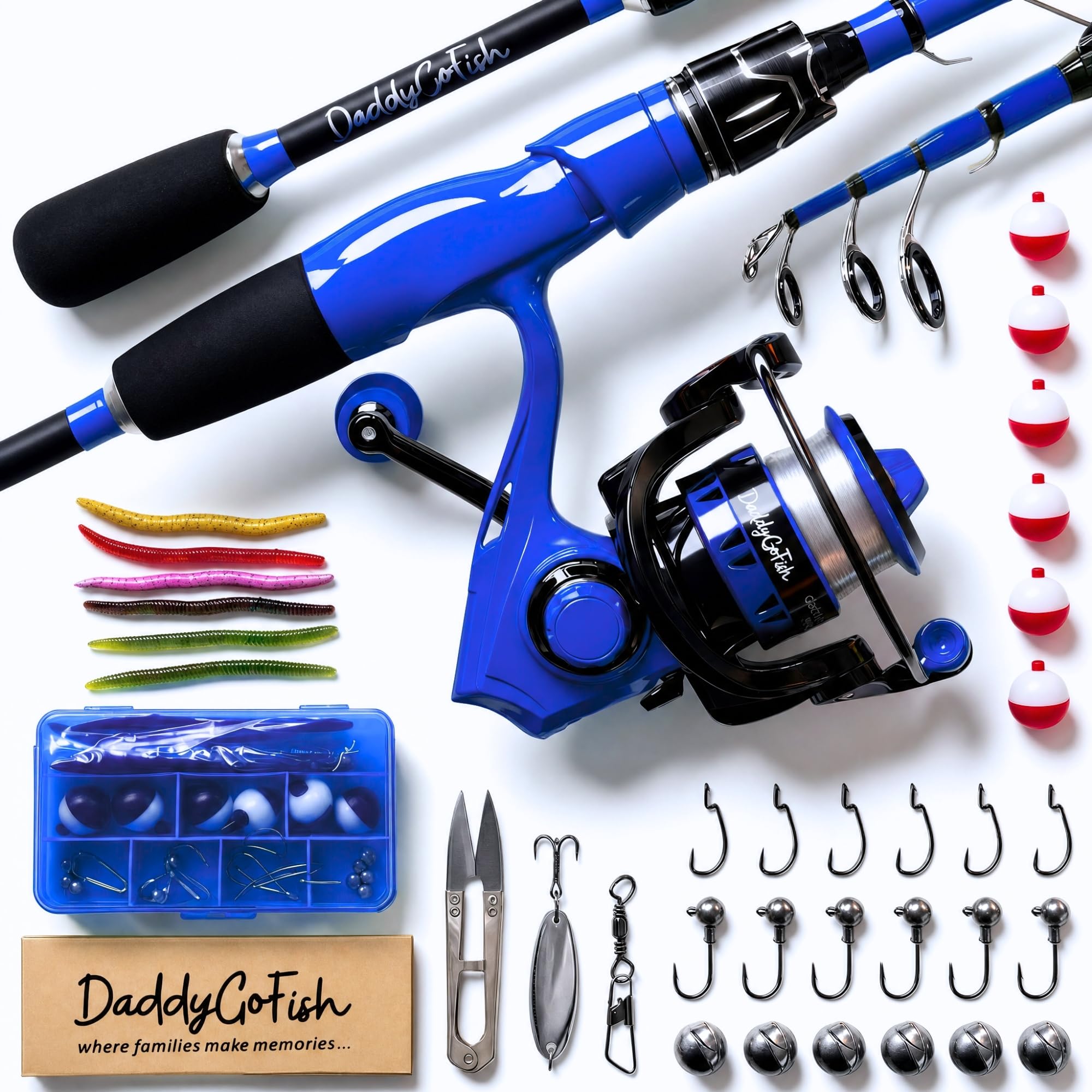 Set Combinato Daddygofish: Canna Da Pesca Spinning E Mulinello Con Scatola Per Attrezzatura | Kit Telescopico in Fibra Di Carbonio | Mulinello Da Spinning