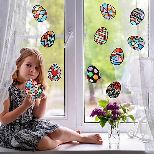 Miniatura 4 de VercanMonth 24 piezas de huevos de Pascua atrapasoles kits de manualidades de papel atrapasoles decoraciones DIY ventana arte atrapasoles