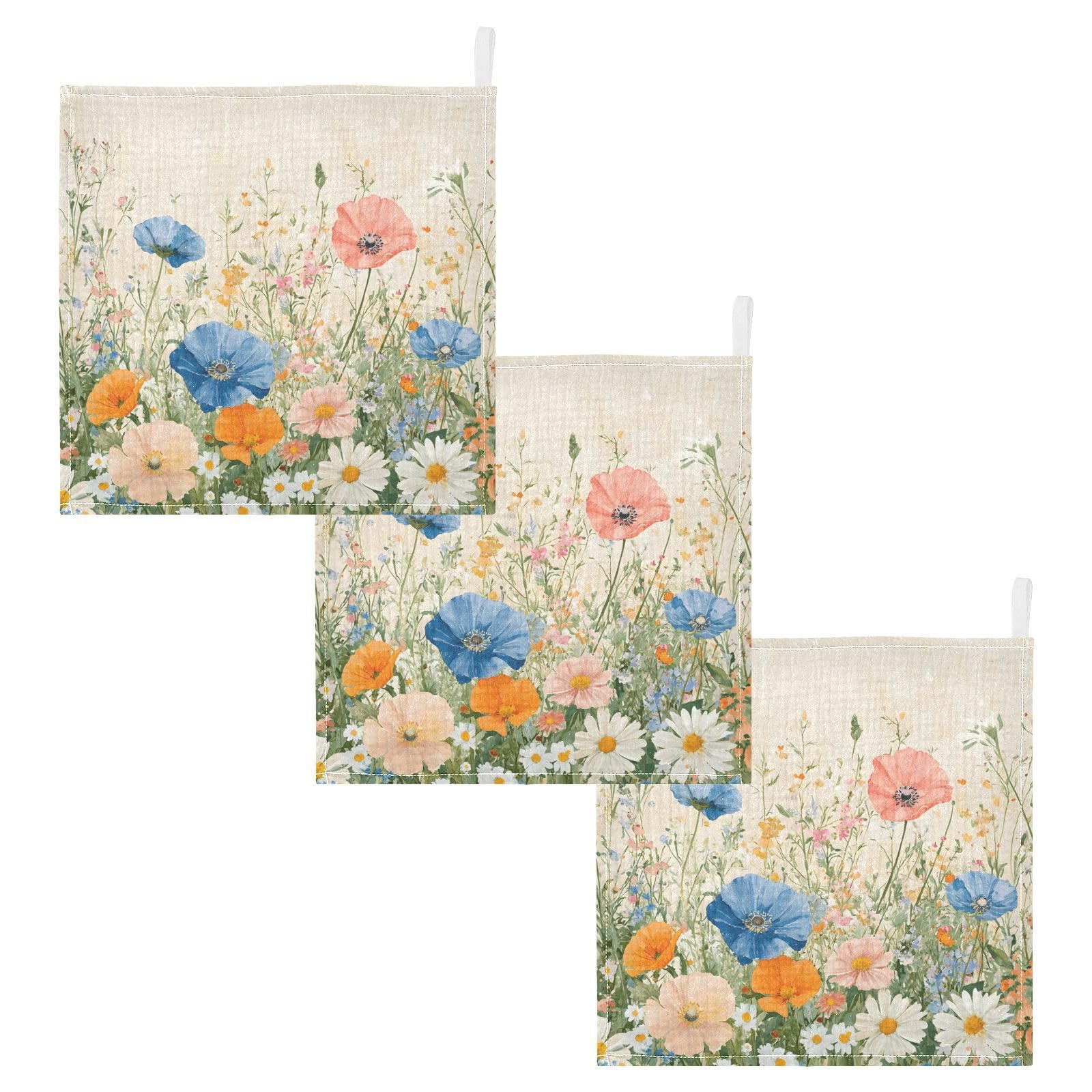 Nander Vintage Beautiful Wildflowers Baby Muslin Washcloths 3PCS- Soft Face Cloths for Newborn Absorbent Bath Wash Cloths Wipes