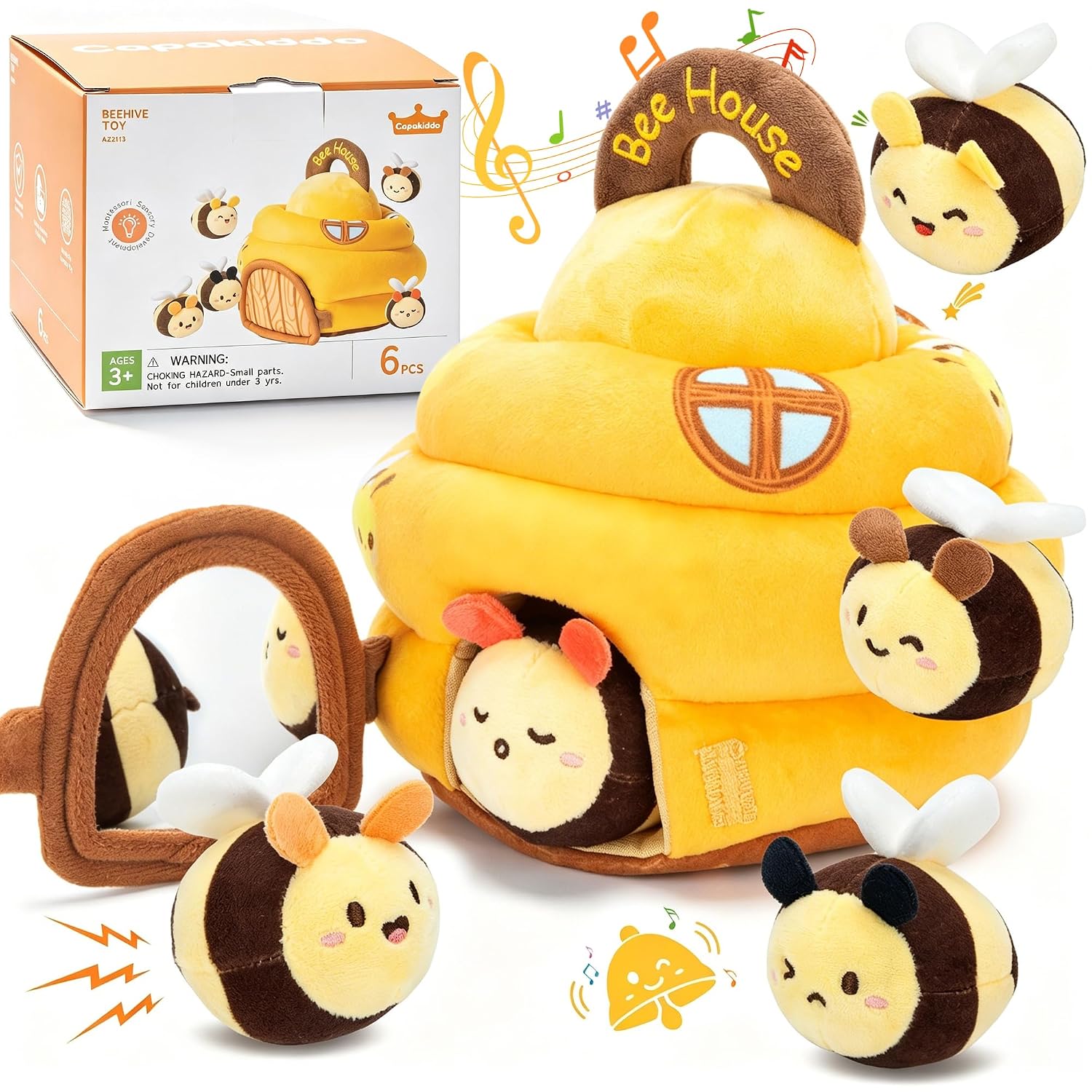 Montessori Beehive Toy,Baby Sensory Toy with 5 Sounds Bees,6M+
