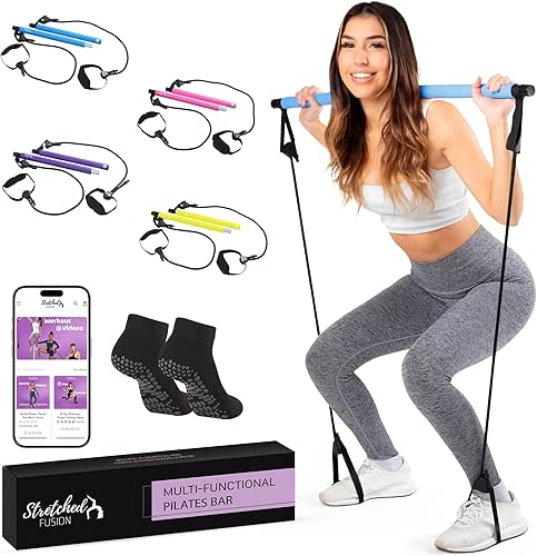 Stretched Fusion Pilates Bar Kit with Resistance Band for Home