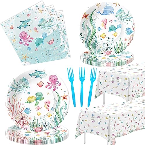 Vajilla de decoración de fiesta bajo el mar para cumpleaños temática del océano, baby shower, suministros de fiesta del océano bajo el mar, plato,