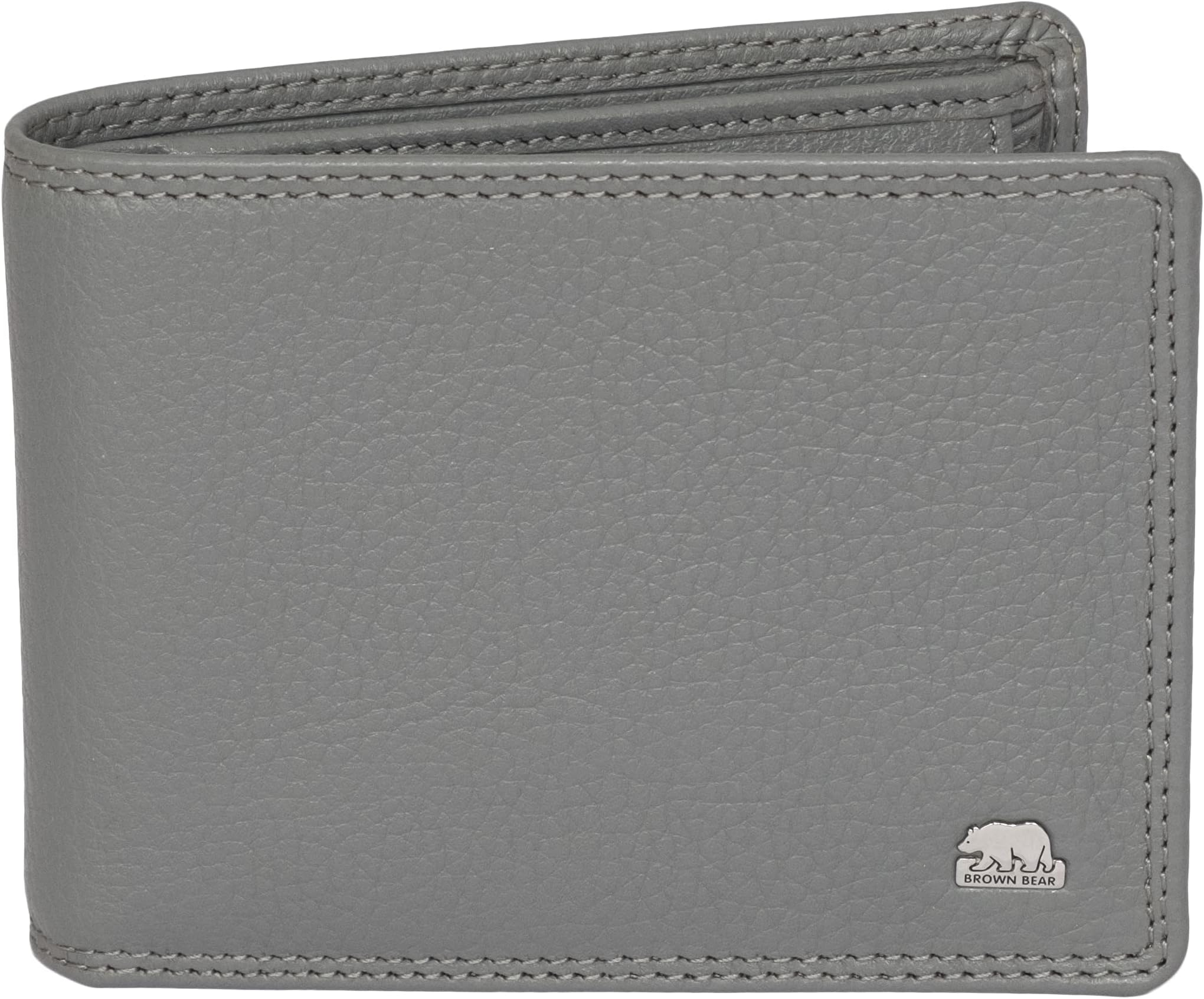 BROWN BEAR Men's Stylish Pure Nappa Leather Branded, Certified RFID Blocking Slim Purse with Nine Card Slots (Grey)