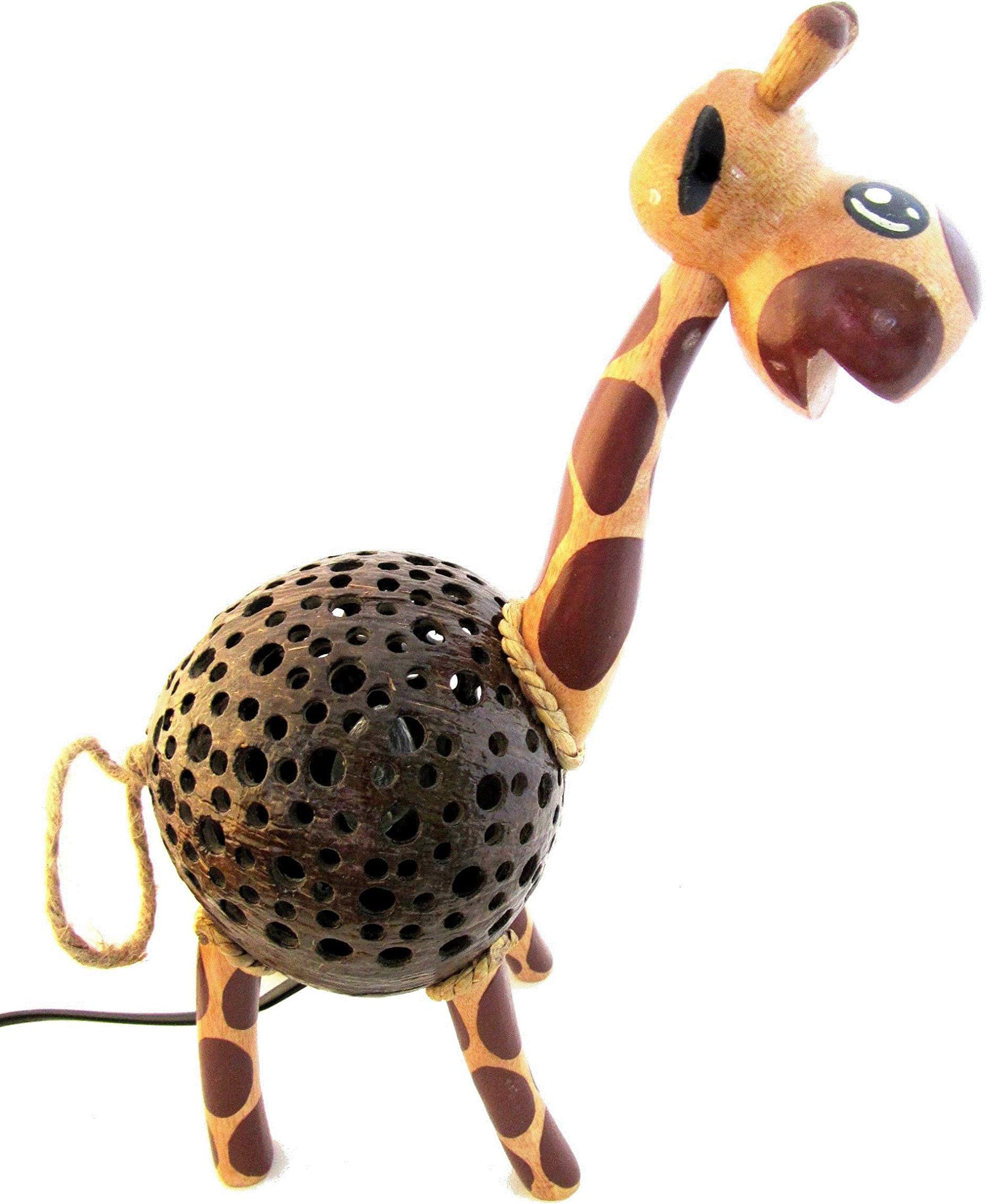 Giraffe Lamp for Nursery - Animal Night Lights for Kids - Cute Bedside Lamp - Handmade Wood Coconut Shell Lamp Thailand
