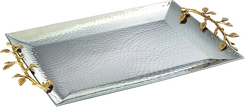 Golden Vine - Bandeja decorativa para servir hojas doradas, 16 x 11 pulgadas, color dorado, plateado