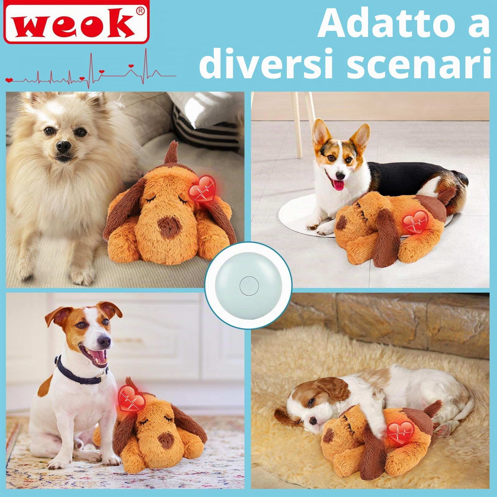 WEOK Giocattolo per cuccioli, battito cardiaco per cani, per alleviare l'ansia, per alleviare il battito cardiaco, per cani e gatti