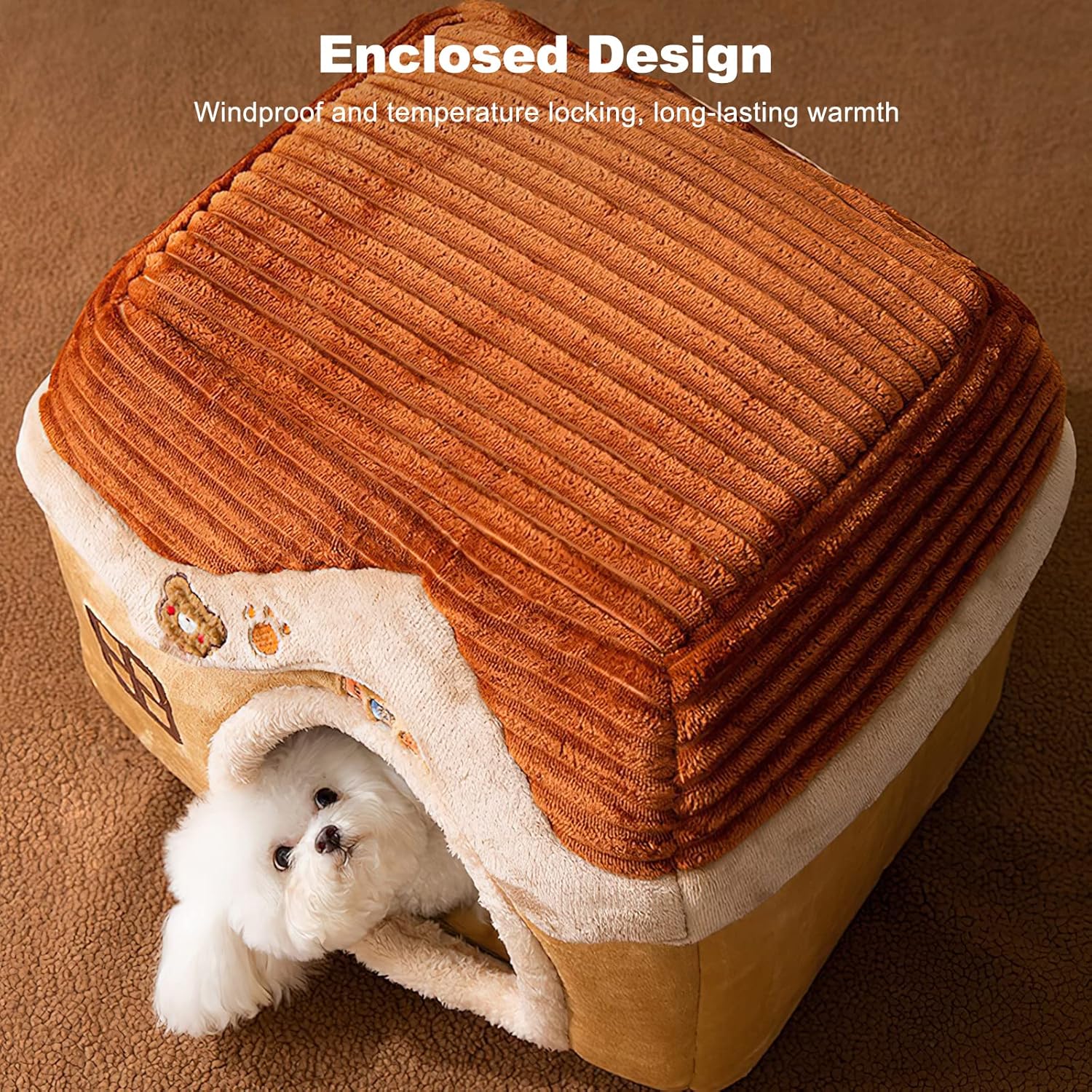 Cat Cave Bed, Warm and Cosy Plush Cat House, Soft Pet Bed for Kitten and Puppy, Foldable Cat Cave House, Washable Dog Bed(S, Brown)