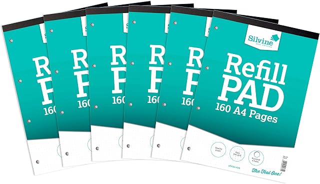 Silvine 160 Page A4 Refill Pad, Head Bound and Punched 4 Holes. Ruled with 5mm Grey Dot Grid. Ref A4RPD [Pack of 6]