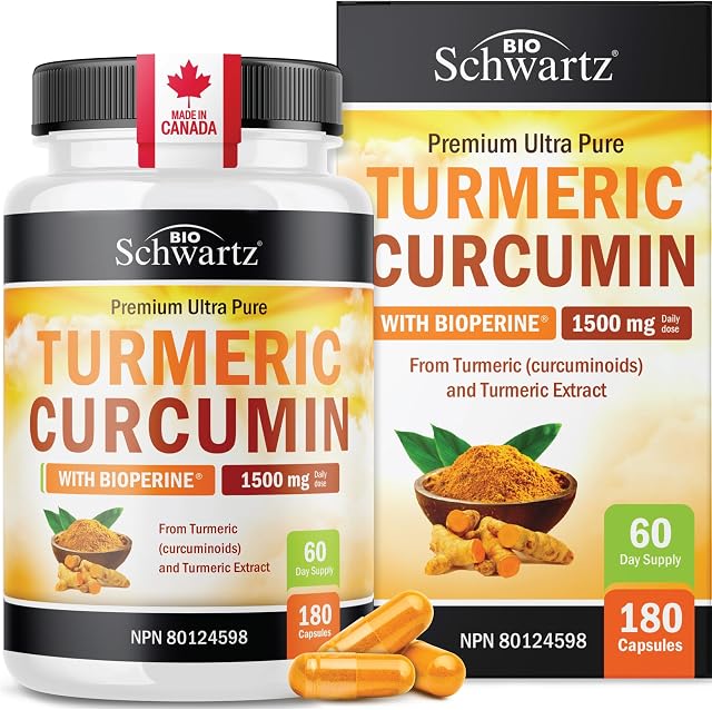 Curcumine curcuma 1500mg | Suppléments curmériques + Relief de douleur articulaire au poivre noir & Pilules anti-inflammatoires , Suppléments de Curcumine à haute puissance avec Pepper noir , Non-OGM , sans gluten , 180 Ct