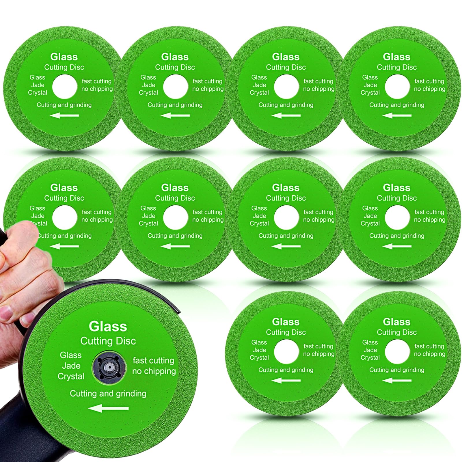 Diamond Glass Cutting Disc Set, 10 Pack 100mm Cutting Wheels For Angle Grinder, Diamond Saw Blades For Glass, Tile, Ceramic, Porcelain & Stone