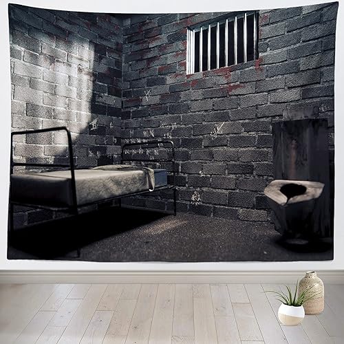 Miniatura 6 de BELECO Telón de fondo de prisión de 15 x 8 pies para fotografía de celda de prisión, habitación prohibida con marcas y manchas de sangre, fondo de