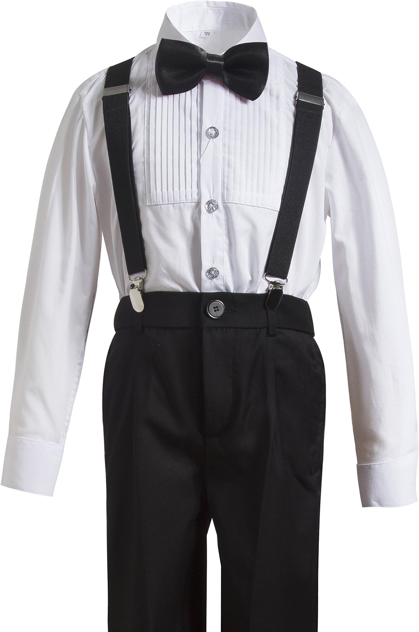 Gele Boy 4 Pieces Suspender Trousers Formal Wear,Shirt+Pants+Straps+Bow Tie (4T, Black)