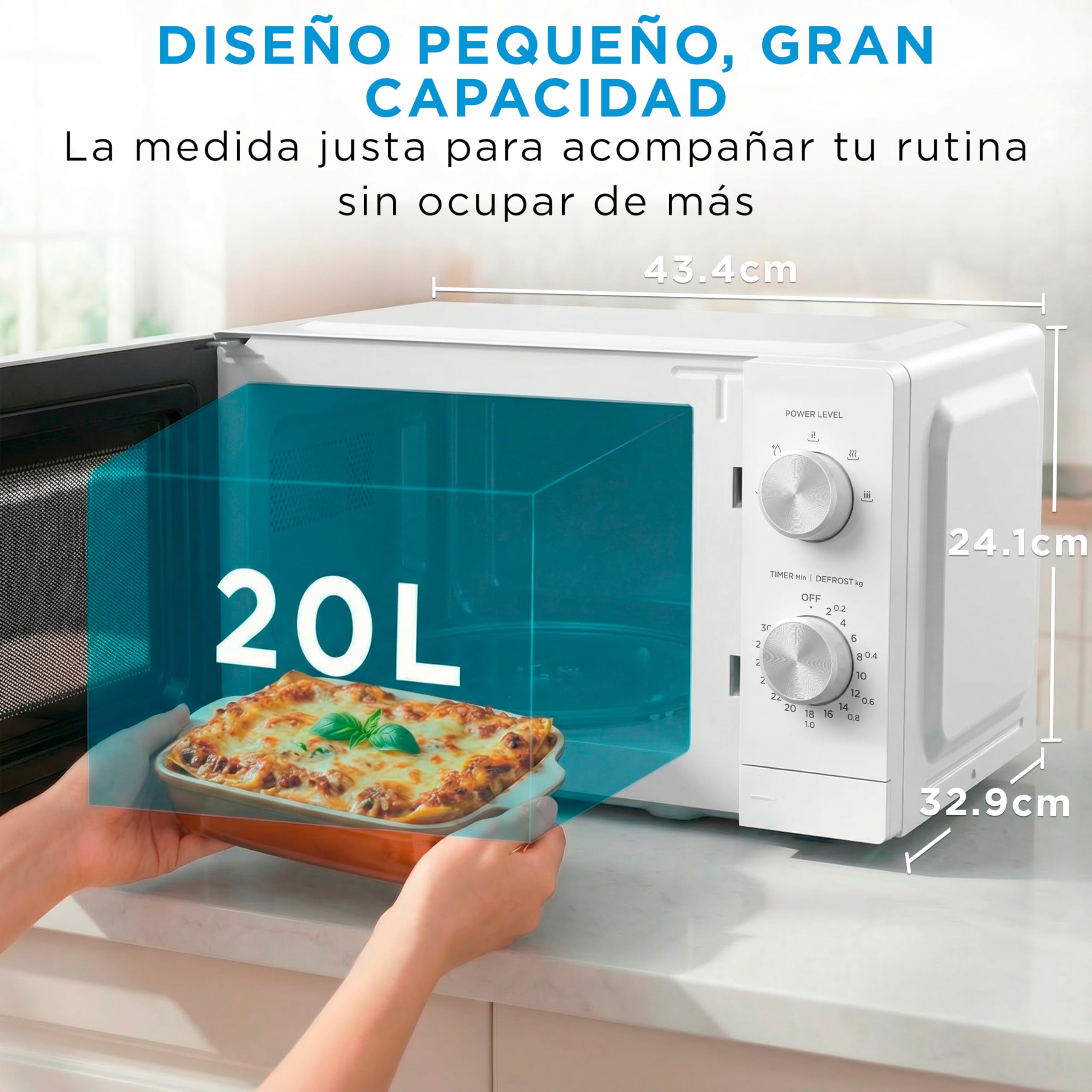 Midea Microondas 20 litros y 700 W de potencia | Microwave | Horno Microondas Blanco de Sobremesa con Plato Giratorio, Función Descongelación, 5 Niveles de Potencia Temporizador | Microondas sin grill