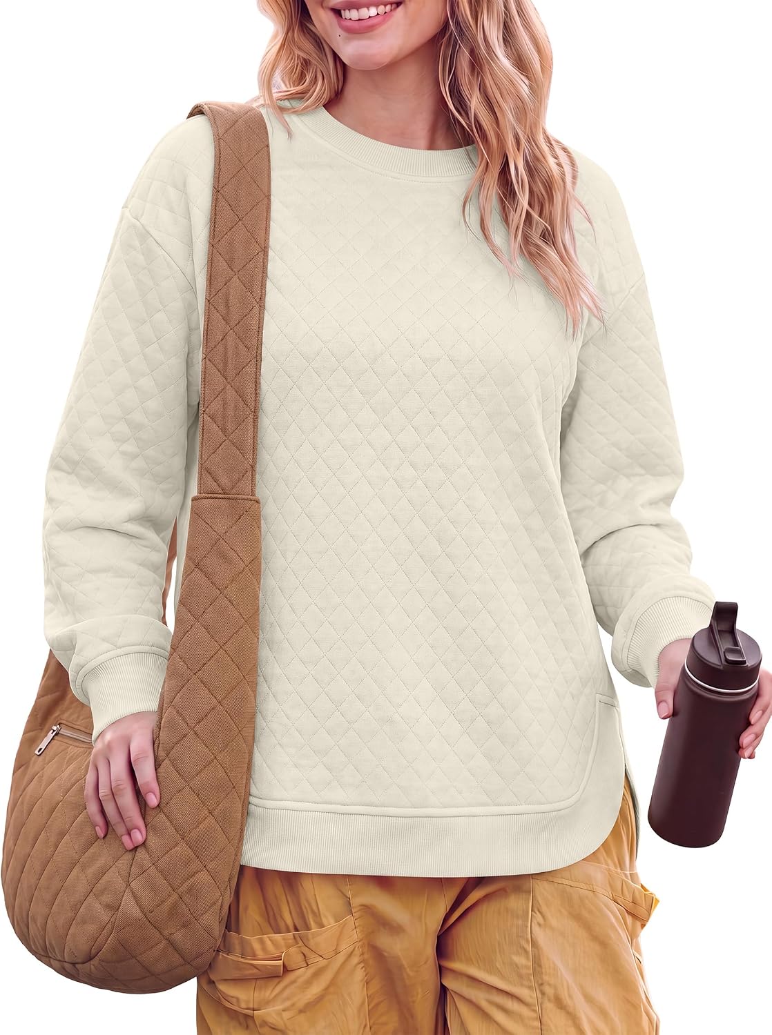 50% off on ANRABESS Women Long Sleeve Quilted Pattern Sweatshirt