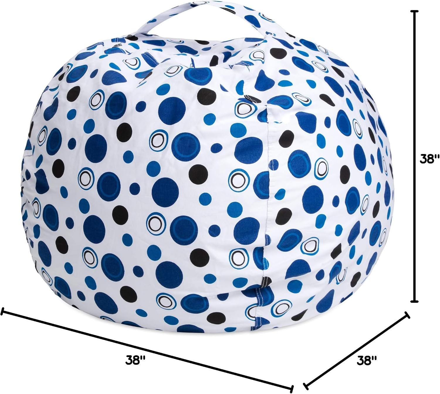 Posh Stuffable Kids Stuffed Animal Storage Bean Bag Chair Cover - Childrens Toy Organizer, Large 38" - Canvas Bubbles Blue and White