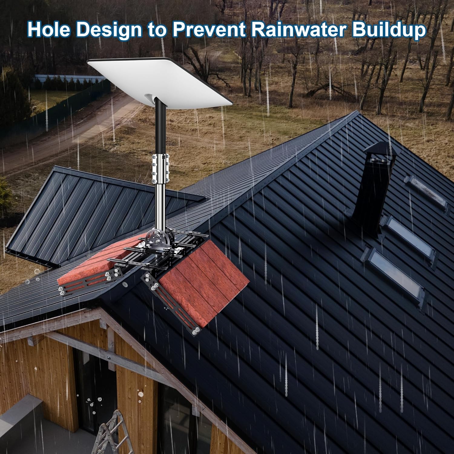 Starlink Gen 2 Roof Ridge Mount - No-Drill Installation Pole Mounting Kit with Pipe Adapter for Tilt Angle Adjustment, Compatible with Starlink V2 Standard Actuated Dish