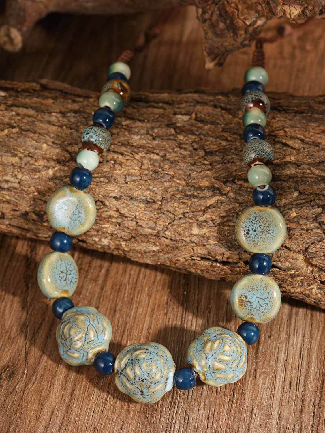 MINACHI Boho Hippie Round Ceramic Beads Strand Necklace, Vintage Bohemian Summer Beach Jewelry Gift for Women - Image 4