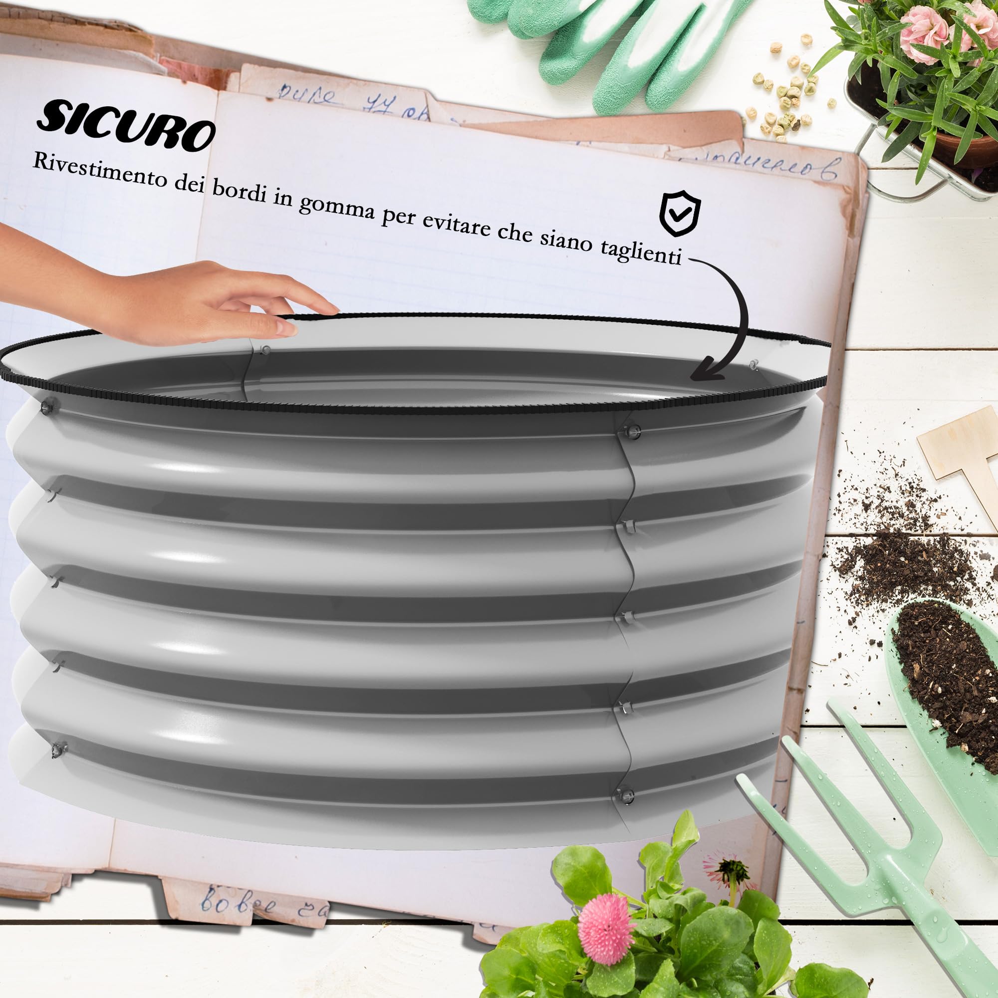 Outsunny Set di 2 Letti per Orto Rialzati, Cassoni per Orto in Acciaio Galvanizzato con Fondo Aperto e Bordi Sicuri, Ø60x30cm, Argento