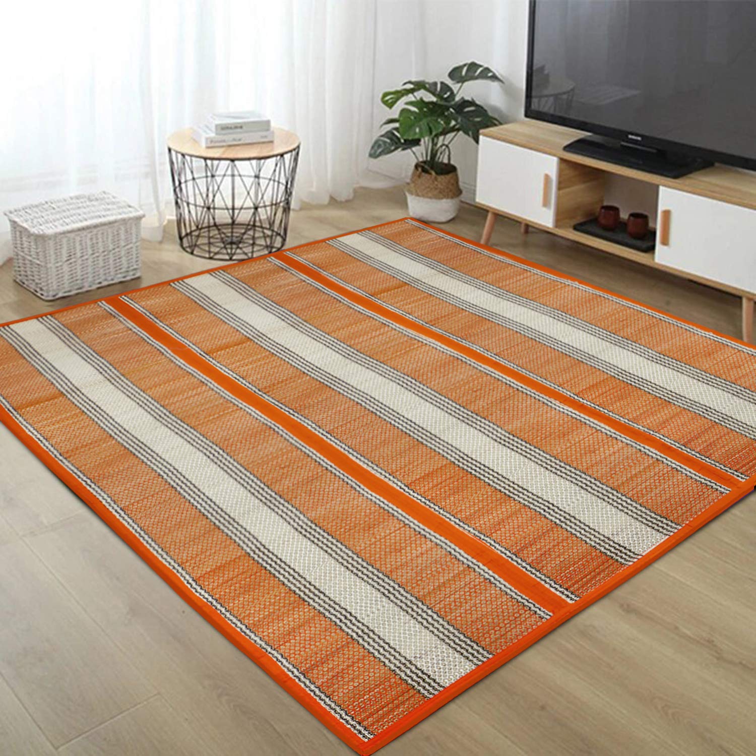 HOKIPO Rectangular Chatai (Orange, Madurkathi, 6.5X4.5 Feet)