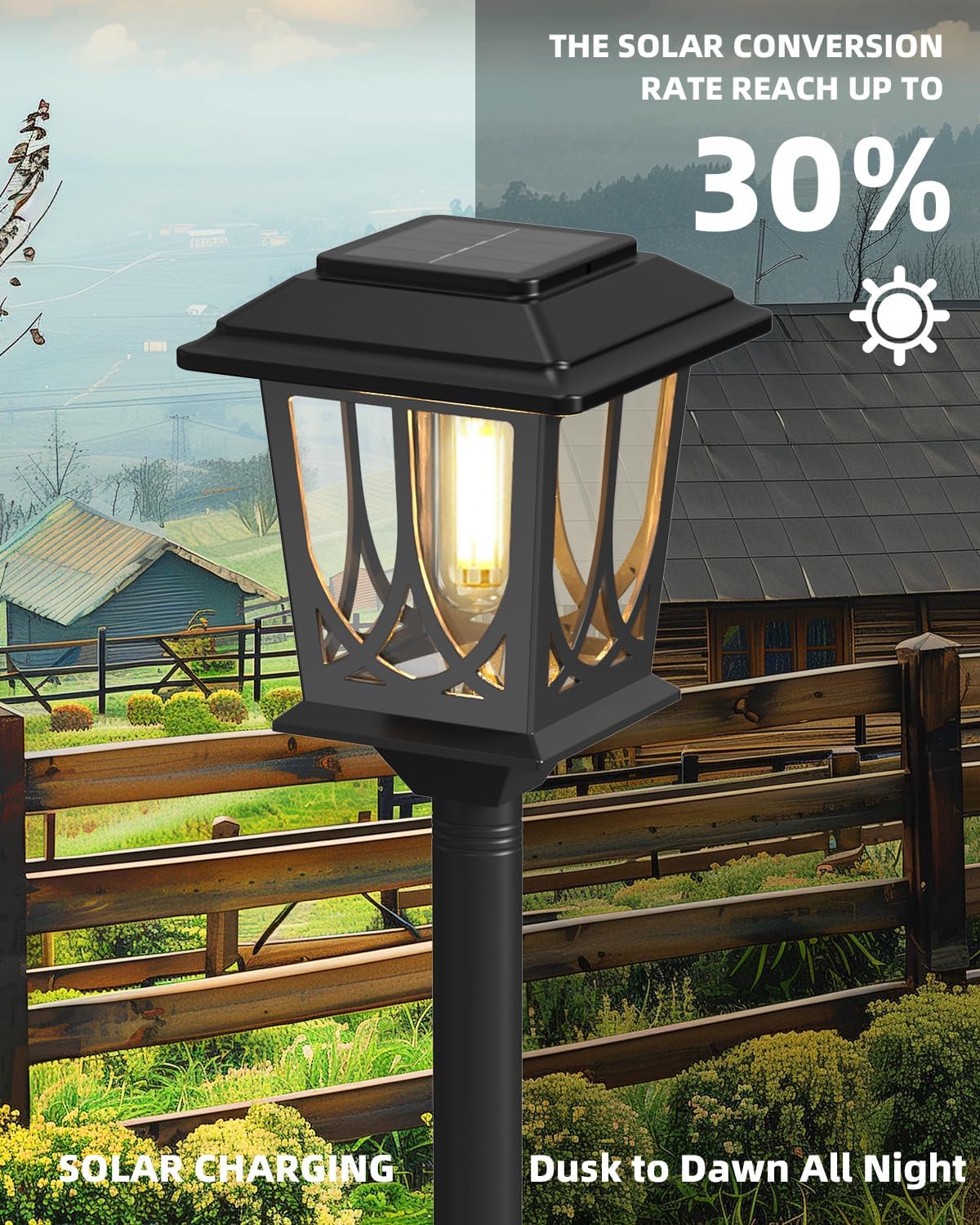 ILANCK 2 Pack Solar Lamp Post Lights Outdoor, 40" H Solar Pole Lights for Outside Dusk to Dawn, Waterproof 3000K Warm White Floor Lamps for Patio Backyard Pathway (No Wiring Needed)