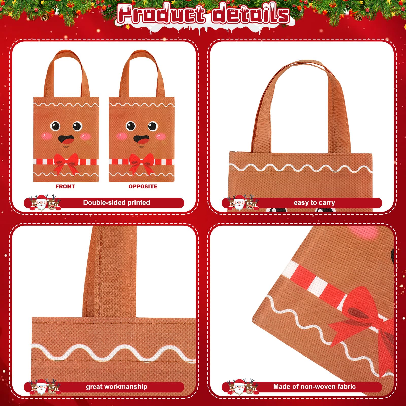 Photect 32 Bolsas de Navidad No Tejidas Bolsas de Golosinas de Navidad de Asas Bolsas de Regalo Navideñas de Mano de Papá Noel para Niños Dulces Envoltura de Regalos de Vacaciones Recuerdos de Fiesta