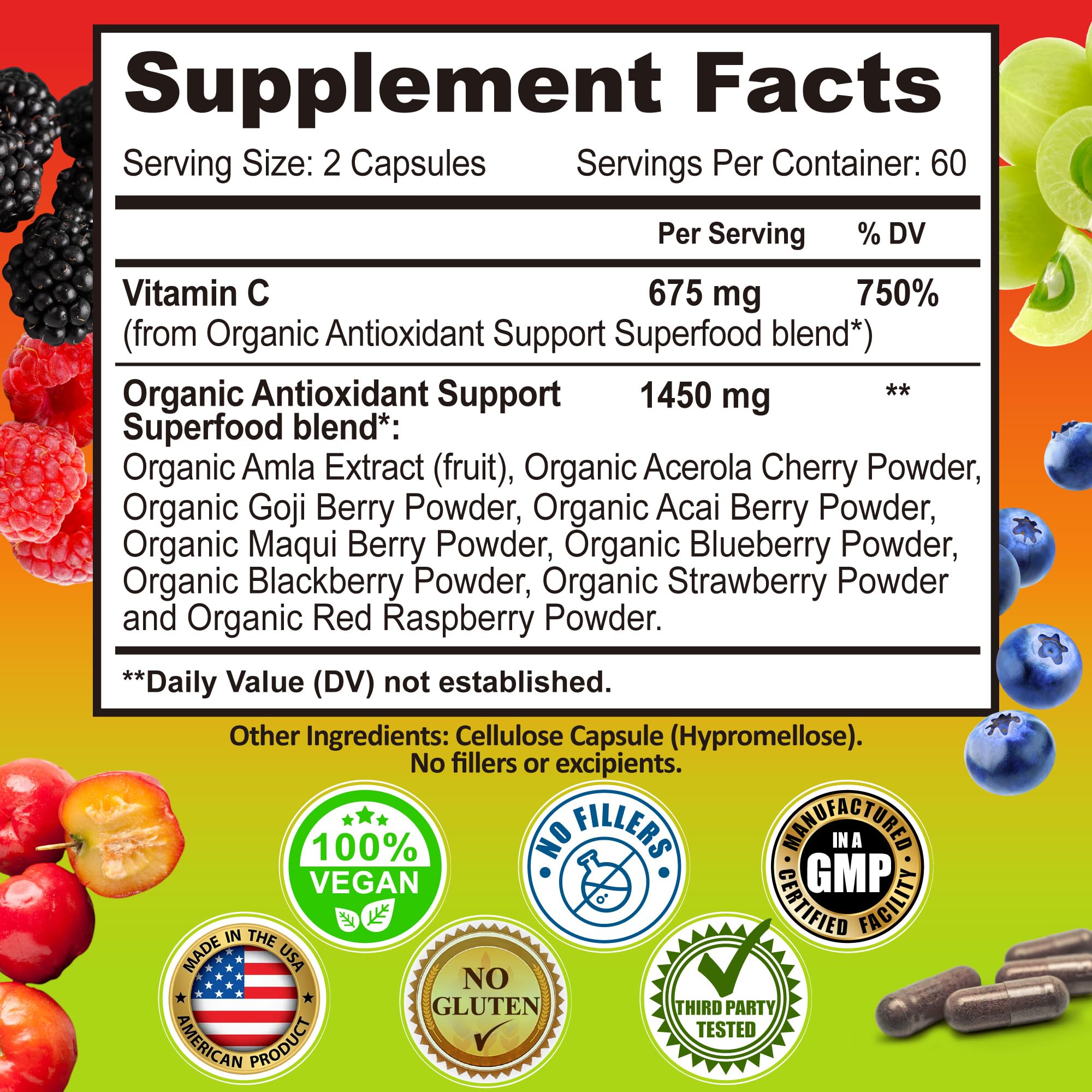 Whole Food Vitamin C Complex - 1450mg Organic Berries - 675 mg Vitamin C — Amazon image 6