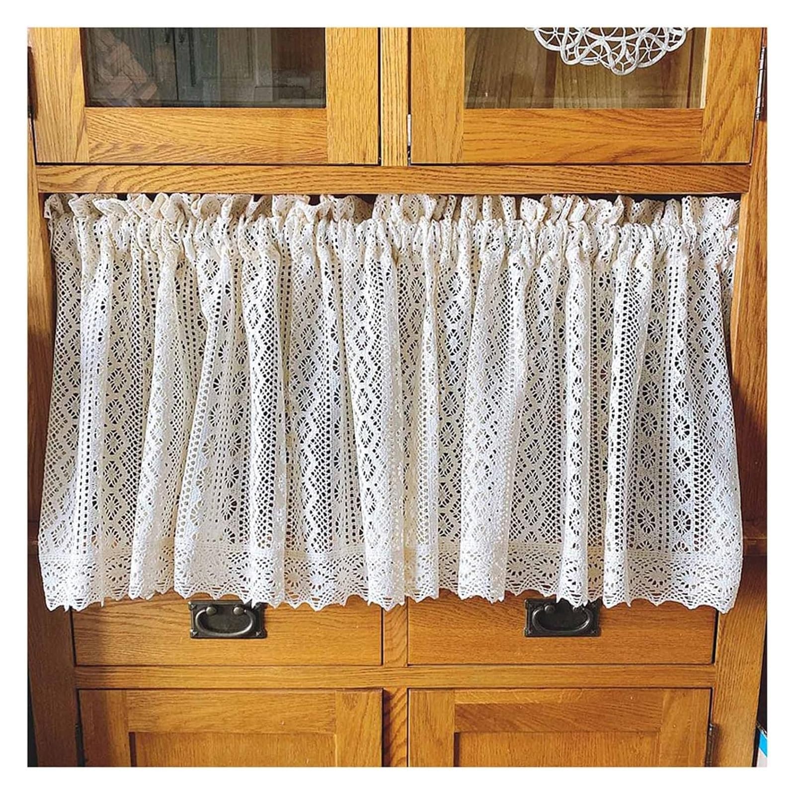 NDLHXKFRP Voile curtains, Farmhouse Lace Curtain Valance, Cotton Crochet Rod Pocket, Beige, Multiple Sizes(WxH 85x90cm/33x35in)