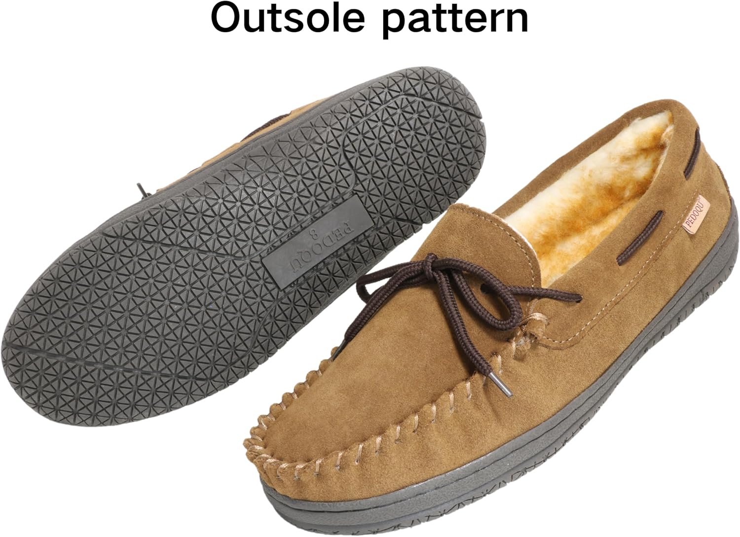 Men’s moccasin slippers with tie genuine leather upper memory foam slip on warm house shoes, Indoor & outdoor breathable loafer slipper for D width - Image 4
