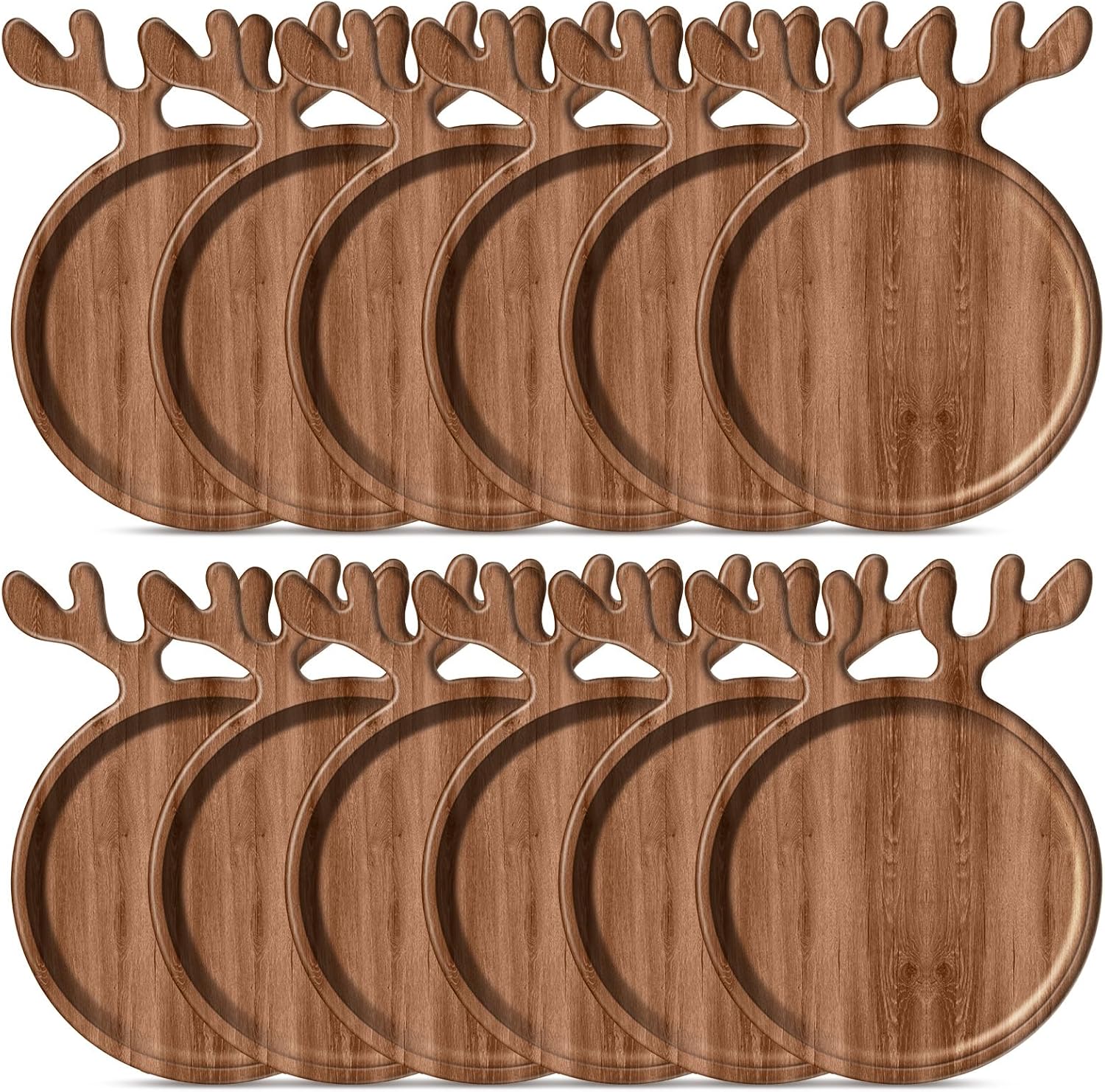 12 Pcs Christmas Appetizer Platter 12 Inch Cutting Board Acacia Serving Trays Wood Charcuterie Board Tray Snack Dessert Candy Dish Plate for Kitchen Gifts (Deer Antler)