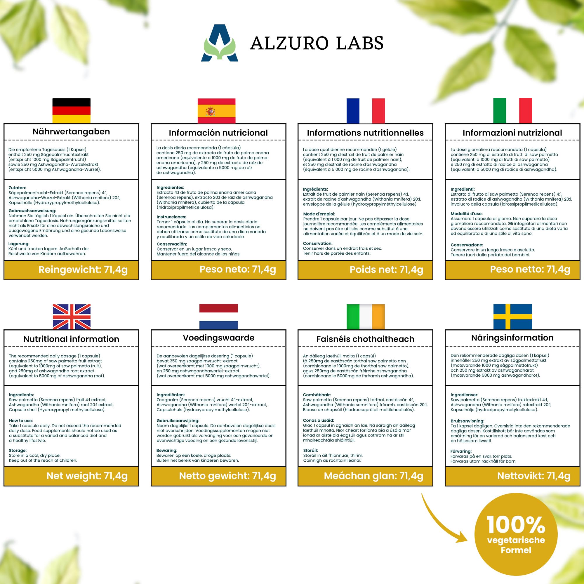 Saw Palmetto & Ashwagandha | 500 mg (estratto 4:1 & 20:1) | 120 veg capsule | 4 Mesi | Serenoa repens | GMP & Testato da Laboratorio Indipendente