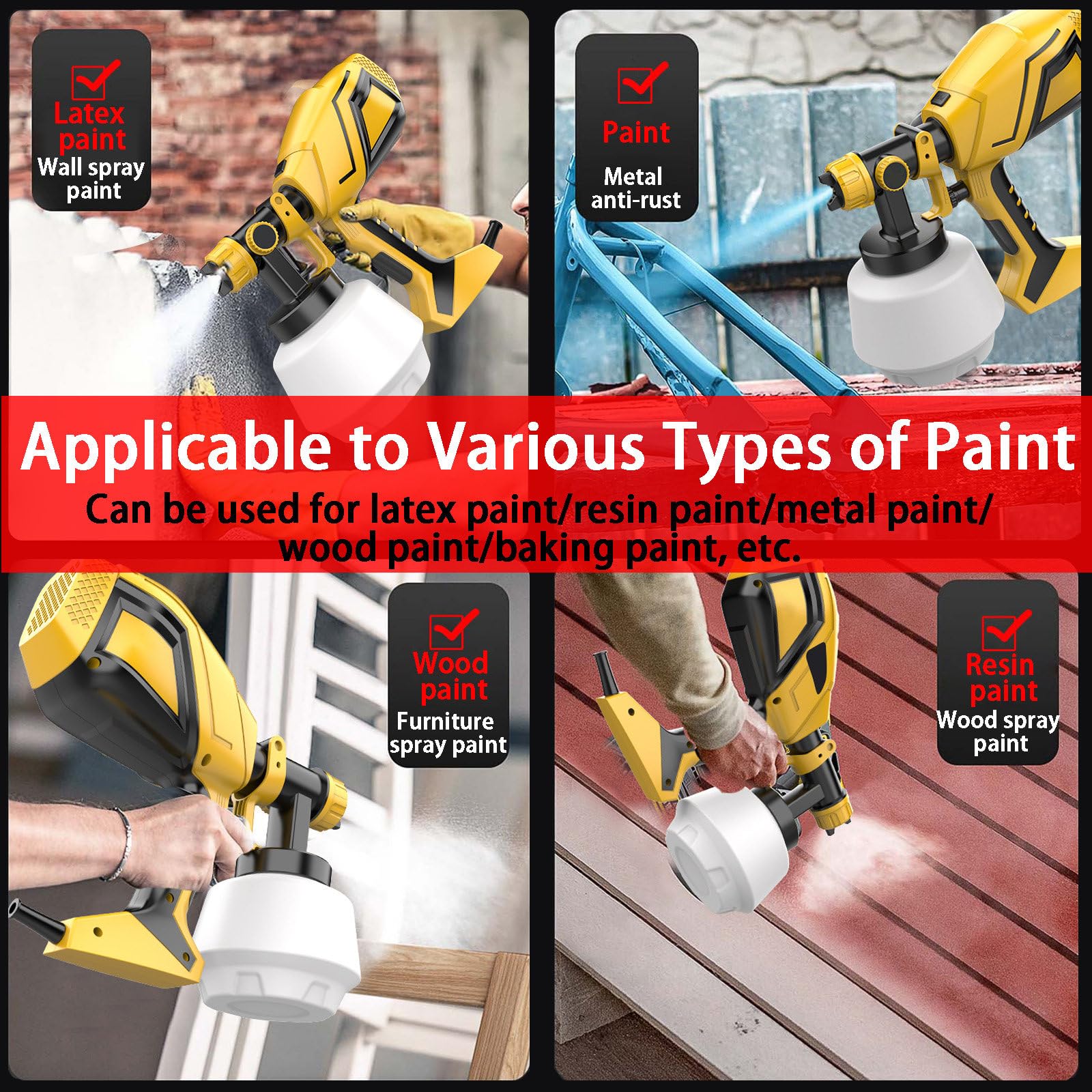 NYANS Pistola de Pintura, Pistola Pulverizadora de Pintura Eléctrica para Pintar La Casa, el Interior y el Exterior de la Casa, Mejorada a 850W de Alta Potencia, con Recipiente de 1200ml,1*Battery
