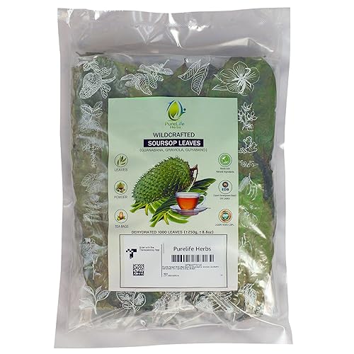 Purelife Herbs® Guanábana silvestre (Guanabana, Graviola, Guyabano) Deshidratada 1000 hojas (± 8.82 oz, ± 8.8 oz)