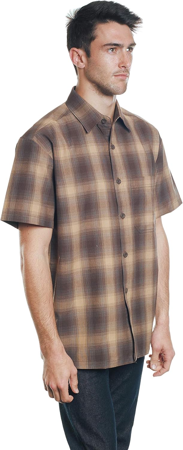 YAGO Men's Casual Checkered Relaxed Fit Button Up Short Sleeve Work Shirt - Image 2