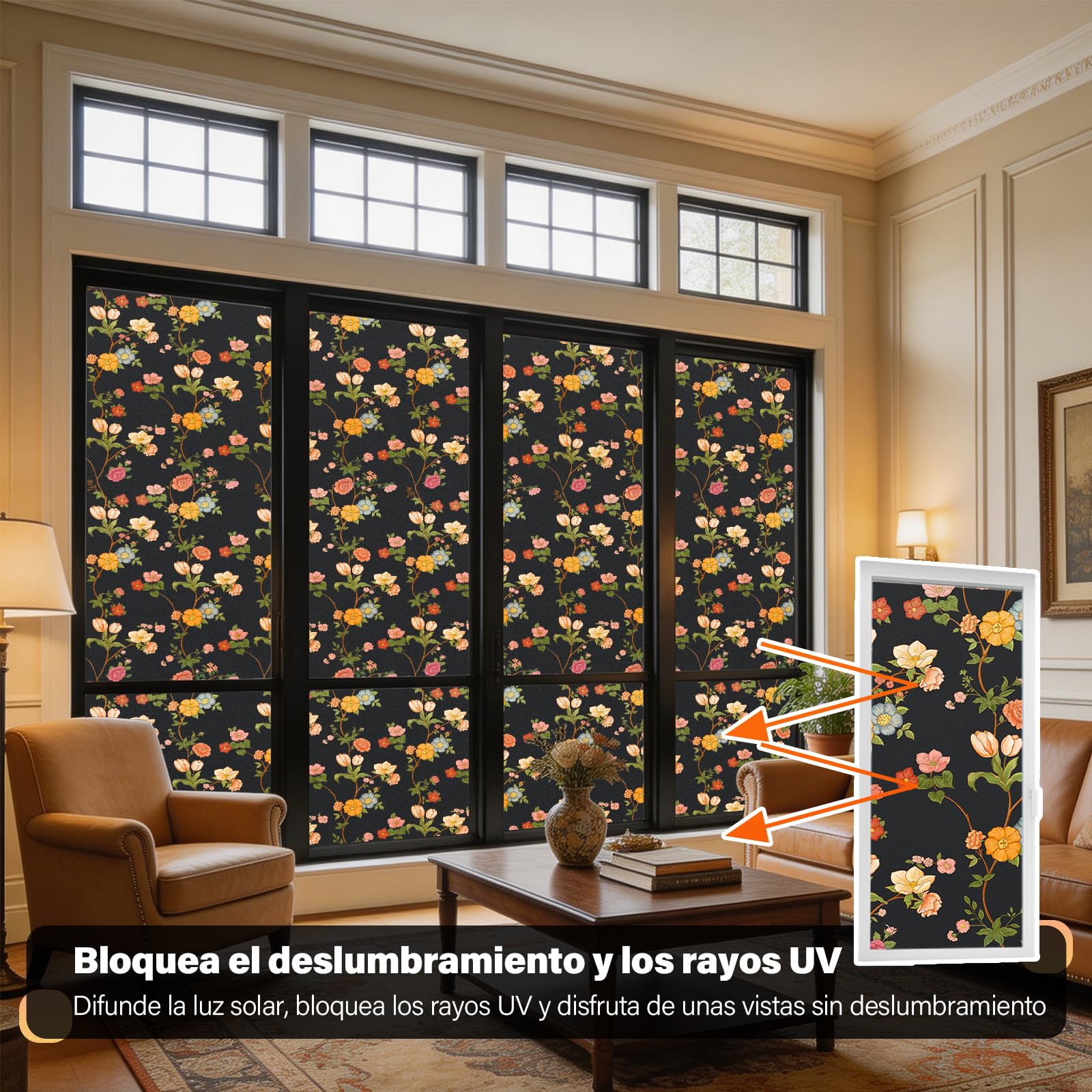 KROMAPOLIS Lámina opaca para ventana, protección solar, color negro, anti