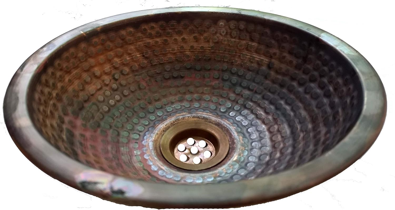 Small Compact Rustic Drop in Top Mount Pure Copper Bathroom Dome Vanity Sink Toilet Renovation Washbasin Basin Bowl Mobile Home Camper Van Washroom Room Coppersink