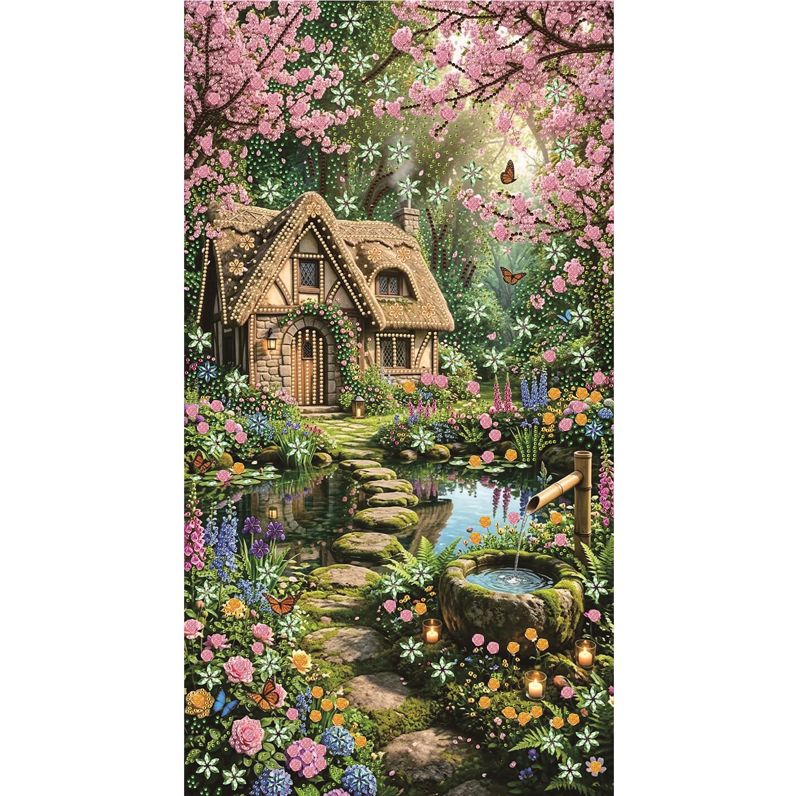 Large Special Shape Diamond Art Painting Kits for Adults – 5D Crystal Rhinestone DIY Craft, Big Diamond Mosaic Wall Decor Gift 15.7x27.5 Inch(Forest Cottage)