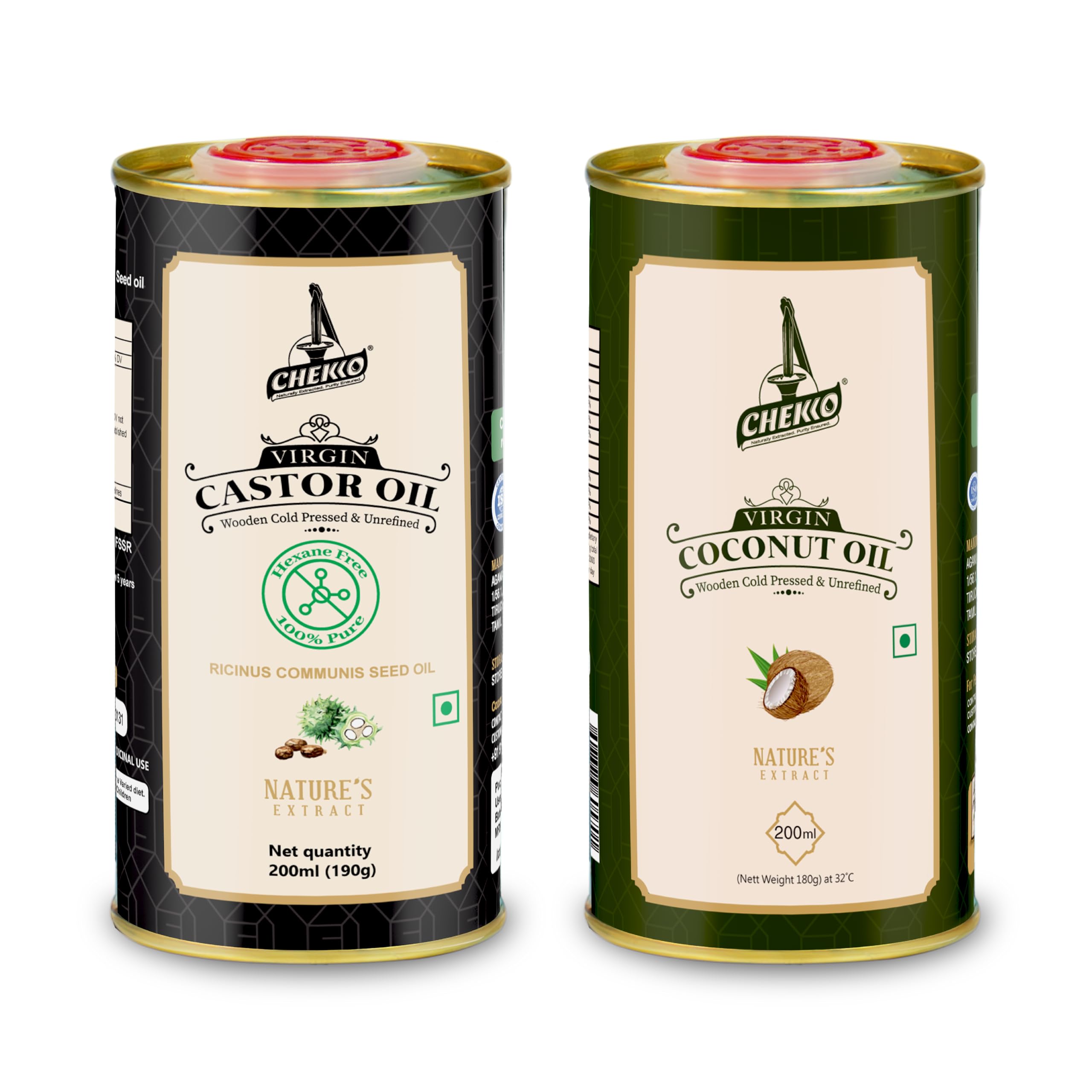 Chekko Cold Pressed Virgin Castor Oil and Coconut Oil Combo | 100